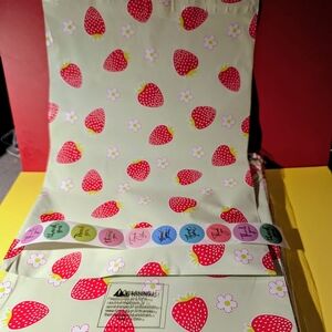 10 Huge 10x13 Strawberry Print Poly Mailers With 10 Thank You Stickers